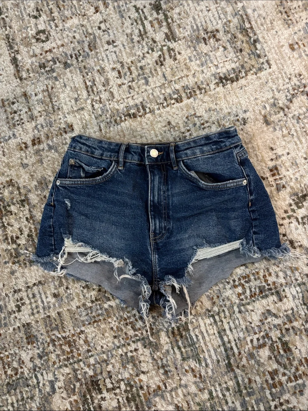 Zara Dark Blue Distressed Denim Cutoff Shorts
